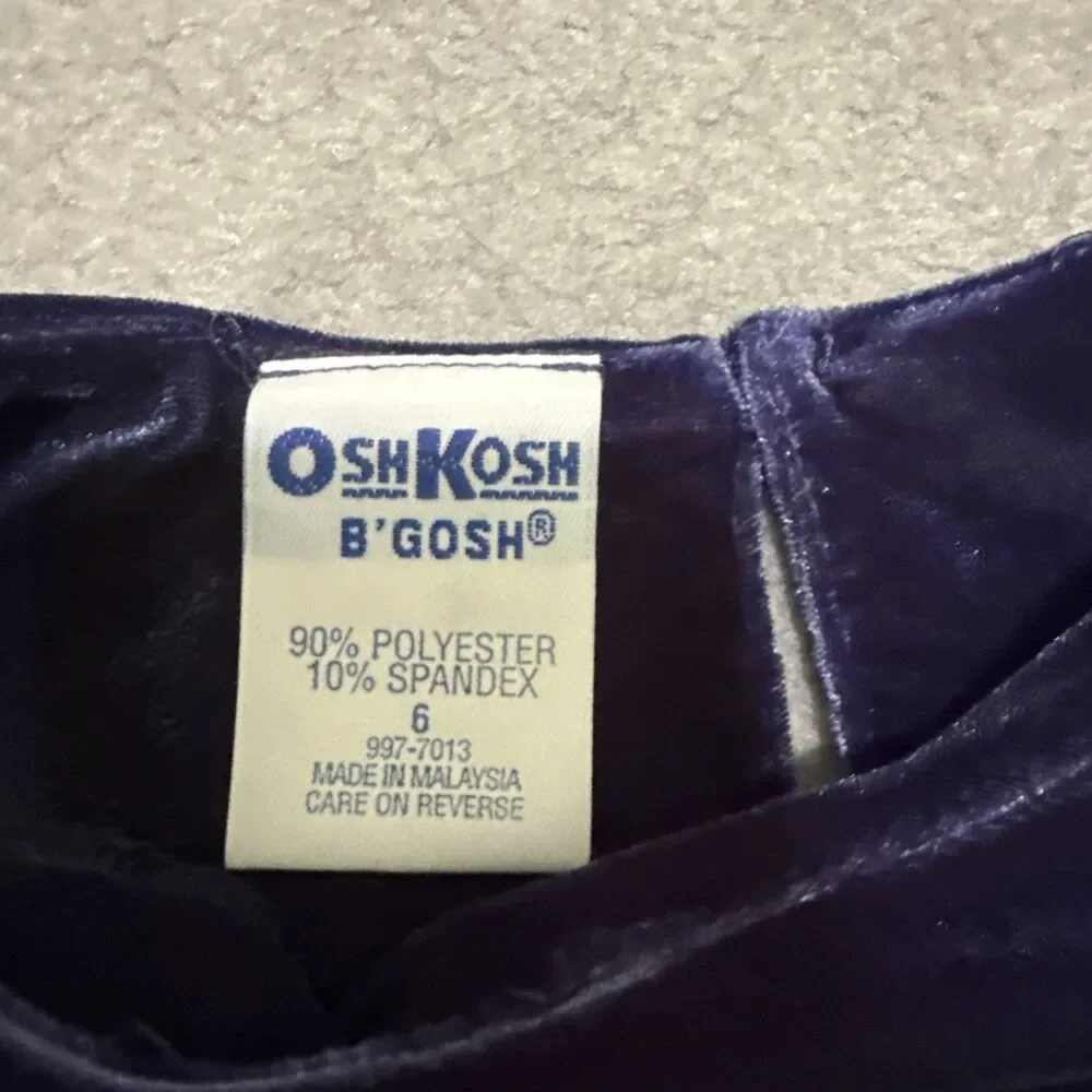 Vintage 90s Oshkosh Bgosh Velvet Dress Embroidered Girls Size 6 90s